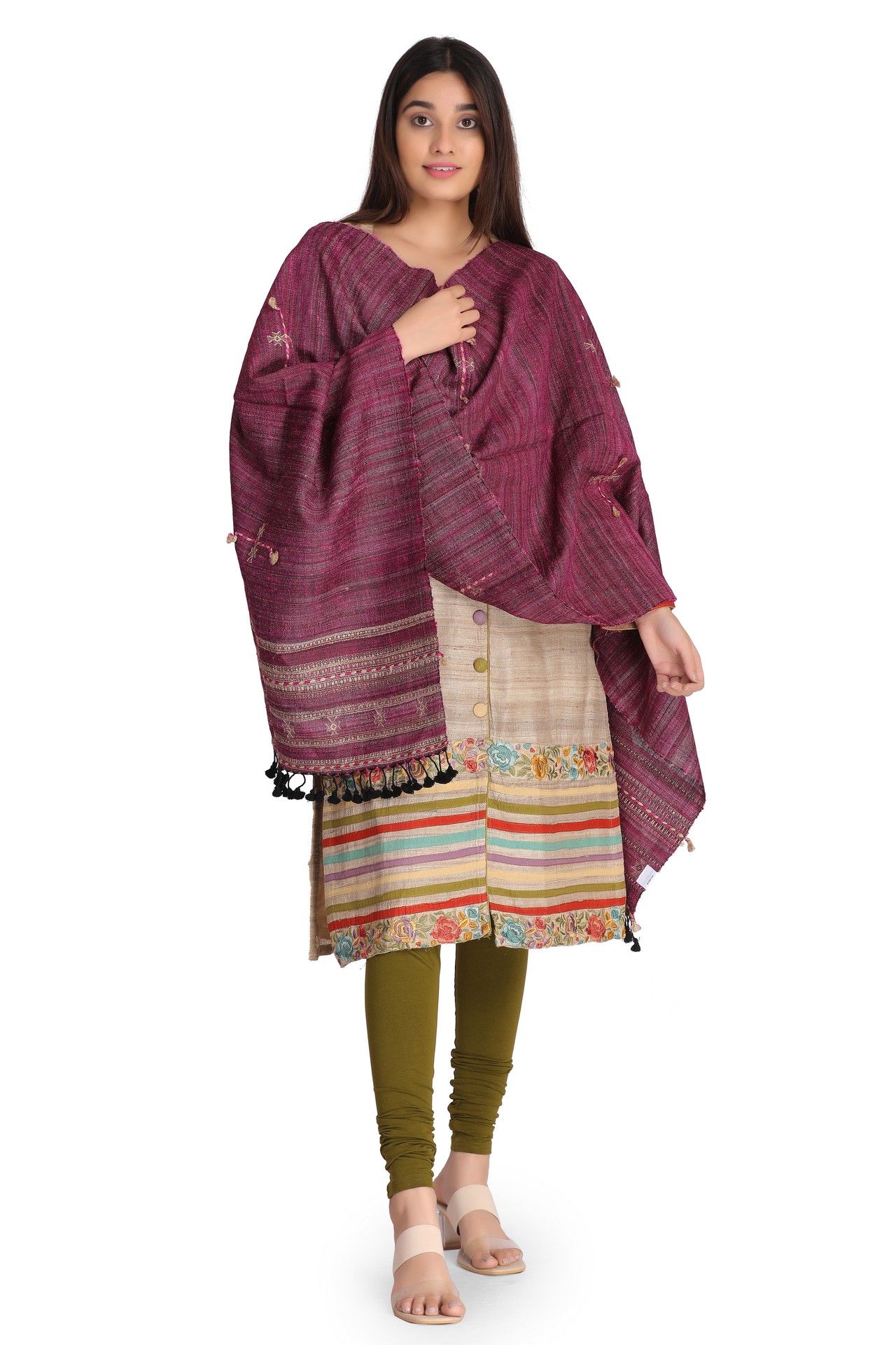 Pure Wool with Tussar Silk Kutch Shawl - Kutchculture