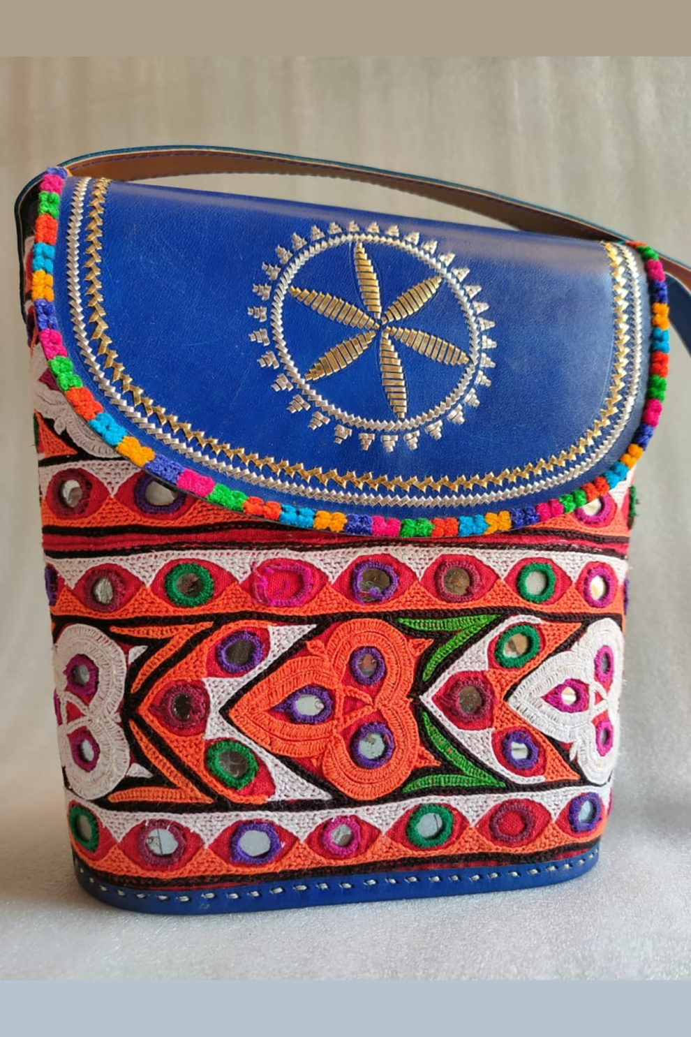 Traditional Kutch Mashru Silk Leather Flap Sling Bag 11 main image 0