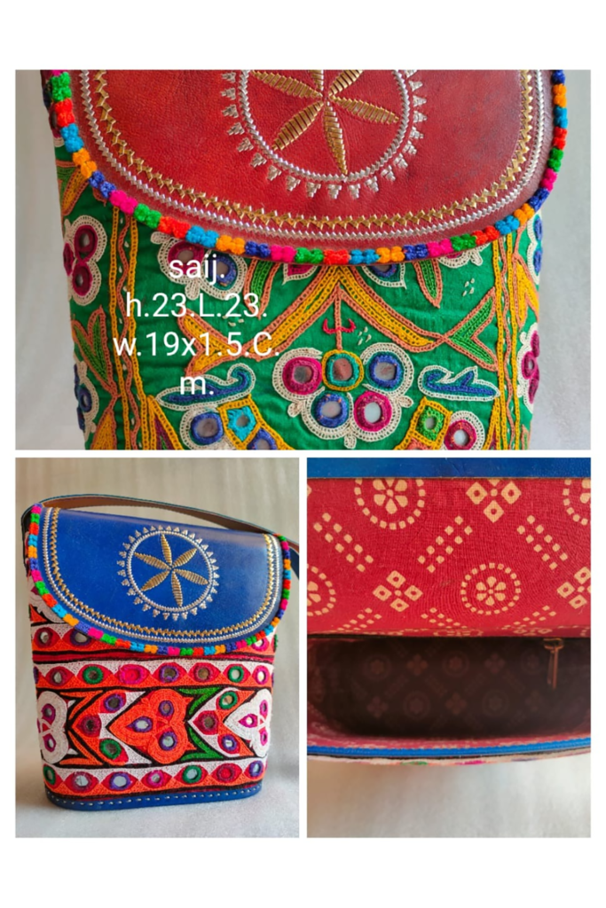 Traditional Kutch Mashru Silk Leather Flap Sling Bag 56